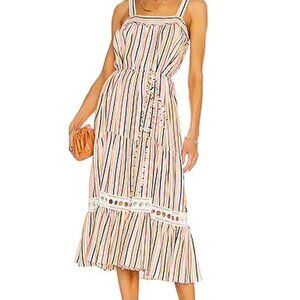 LemLem Anika Belted Tiered Striped Voile Sweepy Sundress Size XS